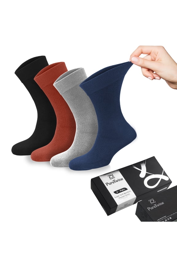 Mens Crew Socks Soft Breathable Bamboo Viscose Material Trousers Business Dress Socks In a Lovely Gift Box 4 Pairs