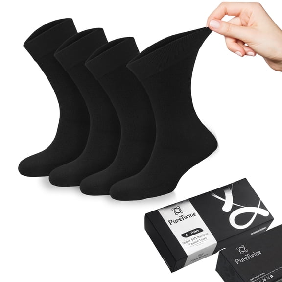 PureTwine Mens Crew Socks Soft Breathable Bamboo Viscose Material Trousers Business Dress Socks In a Lovely Gift Box 4 Pairs