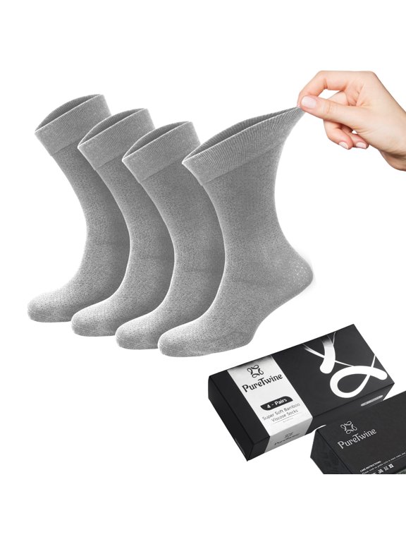 Mens Crew Socks Soft Breathable Bamboo Viscose Material Trousers Business Dress Socks In a Lovely Gift Box 4 Pairs