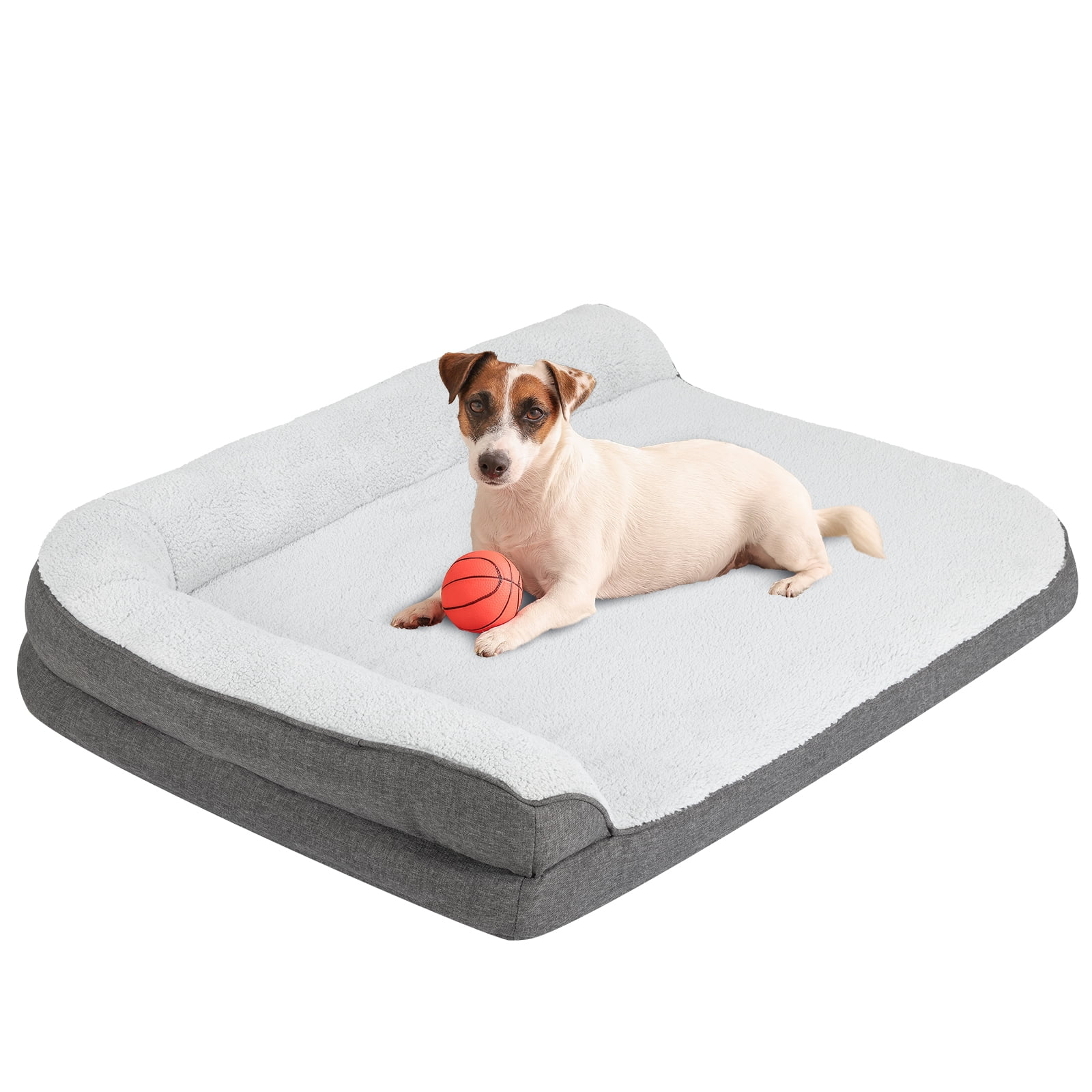 PureWags Orthopedic Dog Beds, L Shaped Waterproof Large Dog Bed with Removable Cover and Nonskid Base, Soft Pet Couch Bed-Gray, S