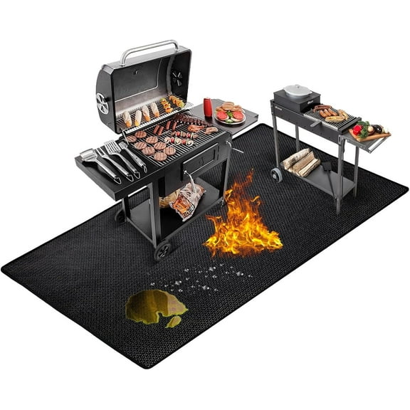 PureWellness Large 76x51 in Under Grill Mats for Outdoor Grill | Double-Sided Fireproof | Waterproof | Oil-Proof | Easy to Clean | Indoor Fireplace/Fire Pit Mat | Quality BBQ Mat for Deck Patio Lawn