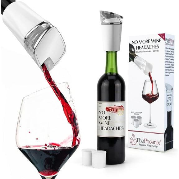 PureWine Phoenix Wine Purifier Removes Histamines & Sulfites, Reusable Wine Filter Aerates & Restores Taste - Starter Kit