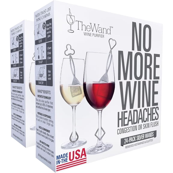 PureWine The Wand Wine Purifier - Red & White Wine Filters for Histamines & Sulfites, Sulfite Remover Sticks, Helps Allergies & Headaches, Gift Accessories for Women & Men - 48 Wands, Silver