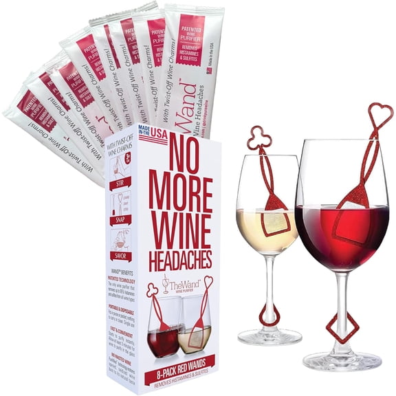 PureWine The Wand Wine Purifier - Red & White Wine Filters for Histamines & Sulfites, Sulfite Remover Sticks, Helps Allergies & Headaches, Gift Accessories for Women & Men - 8 Wands, Red