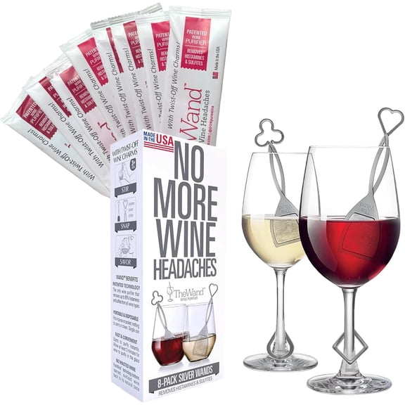 PureWine The Wand Wine Purifier - Red & White Wine Filters for Histamines & Sulfites, Sulfite Remover Sticks, Helps Allergies & Headaches, Gift Accessories for Women & Men - 8 Wands, Silver