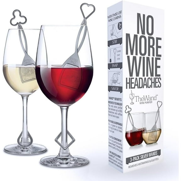 PureWine Wine Wands Purifier, 3 Filters Remover Histamines Sulfite - May Reduce and Alleviate Allergies & Sensitivities - Restores Taste, Perfect Wine Pour, Gifting, Holiday