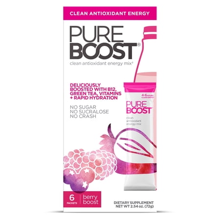 Pureboost Clean Antioxidant Energy, Berry Boost, 6 Ct, Powder Packet Drink -Beverage Hydration -Mix