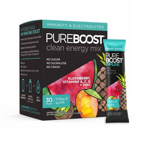 Pureboost Immune Clean Energy Drink Mix, Tropical Spark, Sugar-Free (30 Count)