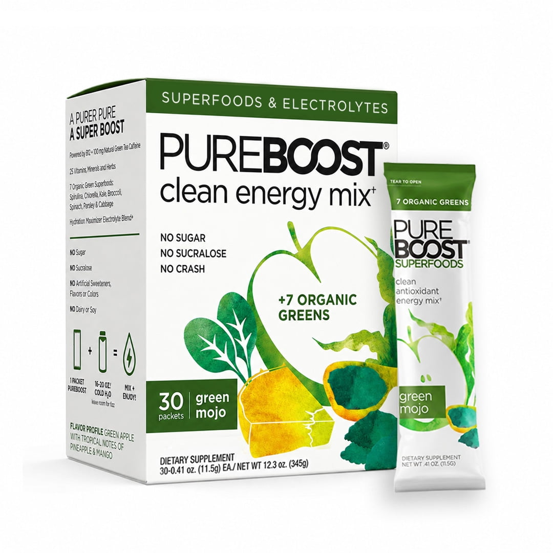 Pureboost Superfoods Clean Energy Drink Mix, with Spirulina, Kale ...