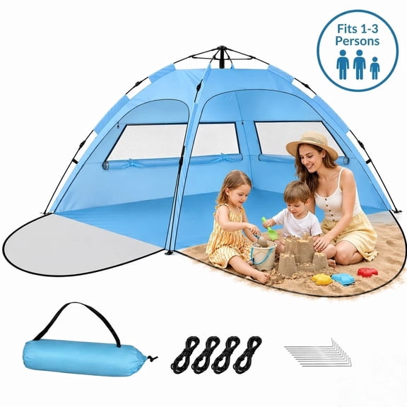 Purebox Portable Beach Tent with 2 Doors, UPF 50  Instant Sunshade for 3-4 Person, with Carry Bag