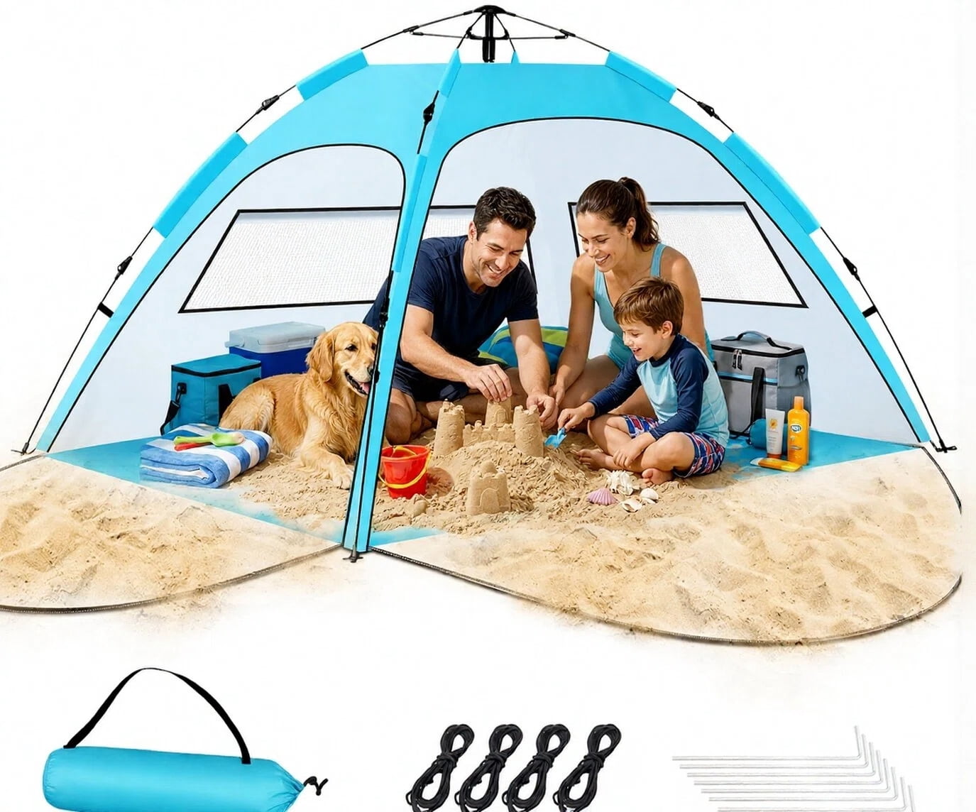 Purebox Portable Beach Tent with 2 Doors, UPF 50+ Instant Sunshade for 3-4 Person, with Carry Bag