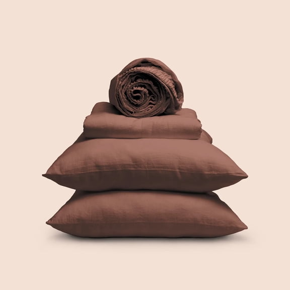 Purecare Dr. Weil Blended Linen Lightweight/Breathable Sheets Cacao In Size Queen