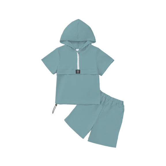 Purechapter Boys' Clothing Sets Half-Zip Short Sleeve Hoodie Top and Elastic Waist Shorts Casual 2-Piece Summer Outfit for 8-12 Years