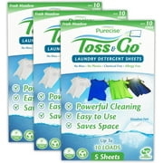 Purecise Clean Toss & Go Laundry Sheets, No-Mess, Eco-Friendly Laundry Detergent, Up to 10 Loads, 5 Sheets, Fresh Meadow 3-Pack