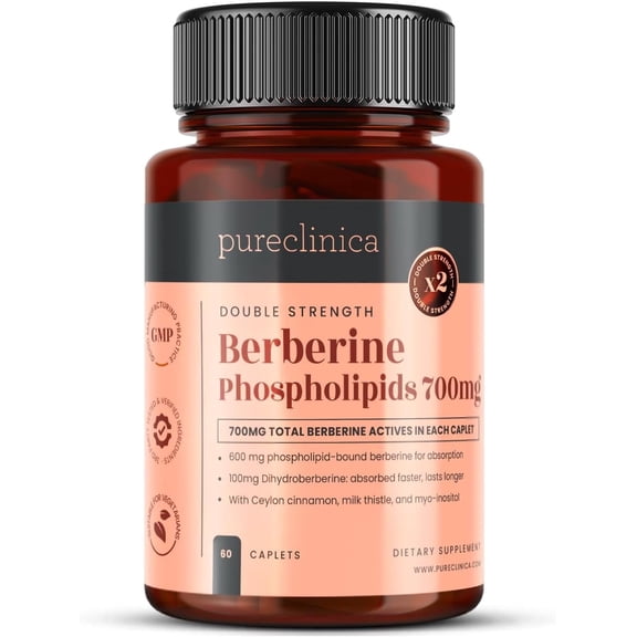 Pureclinica Double Strength Berberine Complex, 700mg Active Berberine with Dihydroberberine, Ceylon Cinnamon, Milk Thistle & Myo-Inositol, 60 Caplets
