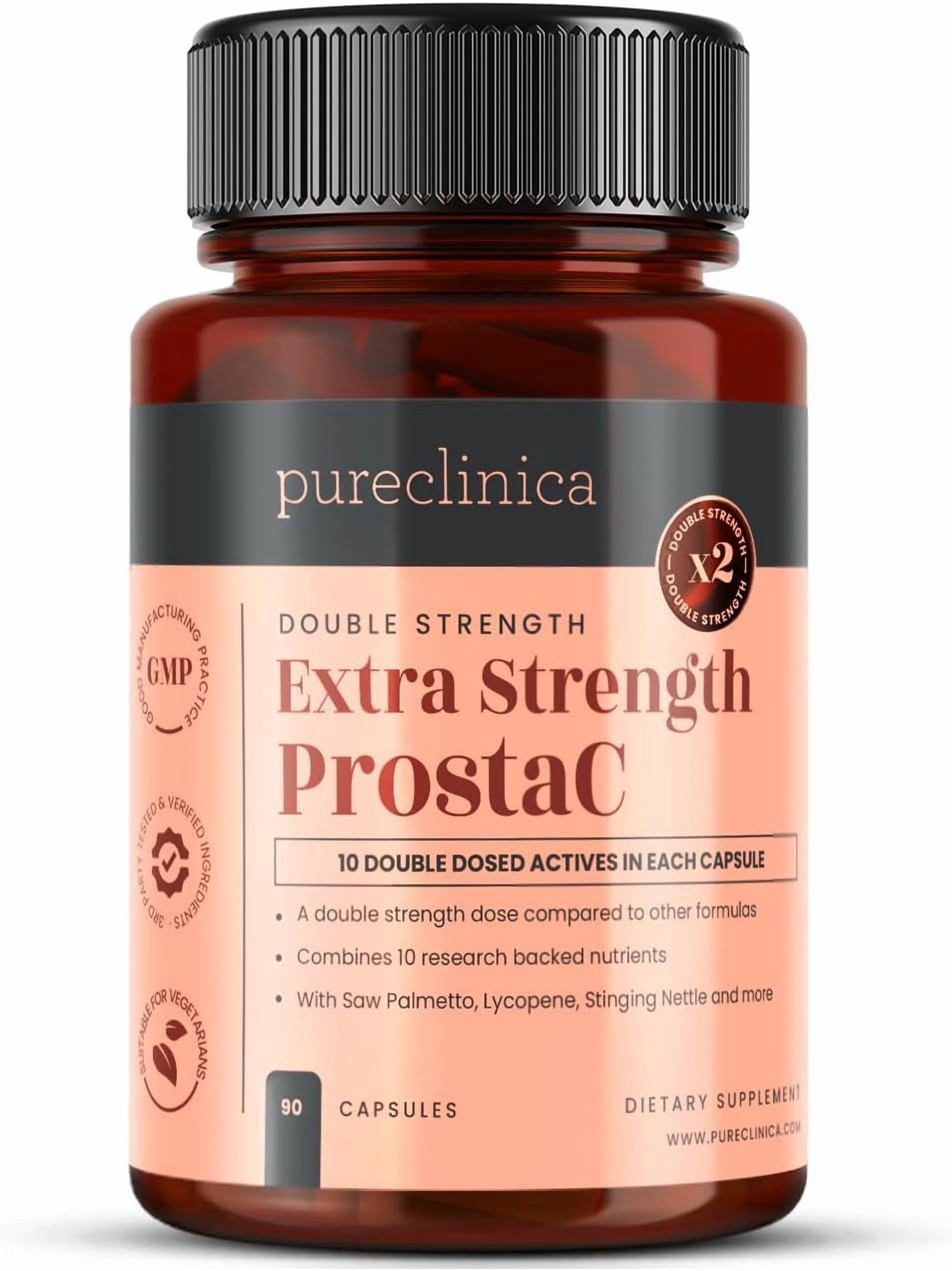 Pureclinica Extra Strength ProstaC, Premium Men’s Formula with Saw Palmetto, Beta-Sitosterol, Pygeum, Nettle, Lycopene, Zinc & Vitamin D3, 90 Capsules (3-Month Supply)