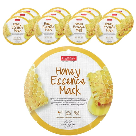 Purederm Essence Beauty Mask, Honey, 12 Sheets, 0.63 oz (18 g) Each
