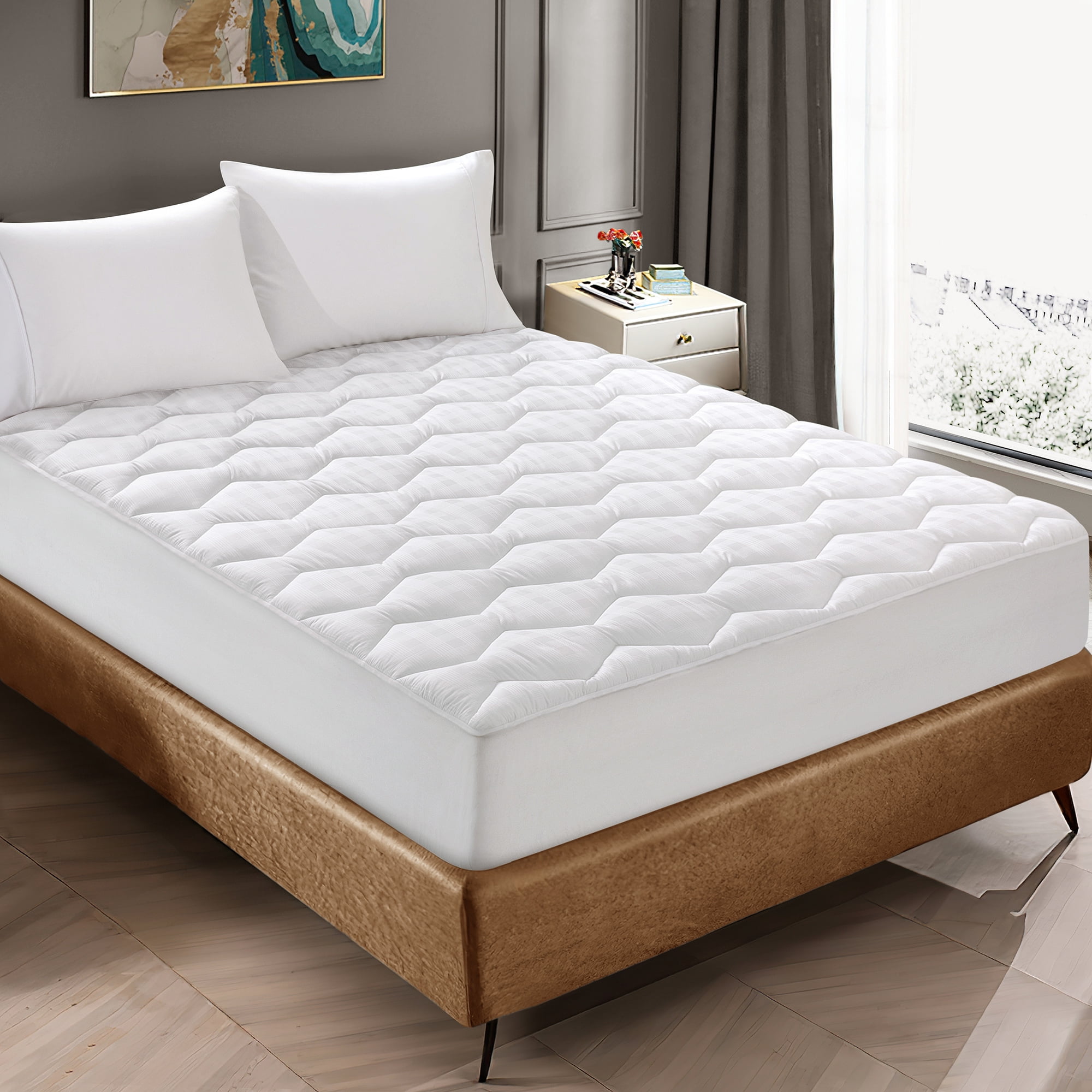 Puredown 500 Thread Count 100% Cotton Down Alternative Mattress Pad, Twin Size, White