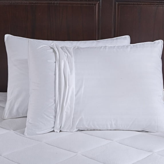 Puredown 600 Fill Power Goose Down Gusset Pillow, With 2 Free Pillow Protectors, 100% Cotton Fabric, Standard/Queen Size, White, Set of 2