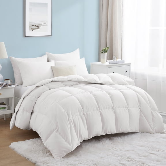 Puredown All Season White Goose Feather Comforter Medium Weight 360 TC Sewn-through Construction, Full/Queen