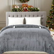 Puredown Electric Heated Blanket King Size with Dual Control, Heated Blanket with 10 Heating Levels, 1-12 Hours Auto Shut Off, Machine Washable, Fast Heating Warming Throws (100x90 Inches, Gray)