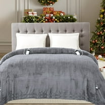 Puredown Electric Heated Blanket King Size with Dual Control, Heated Blanket with 10 Heating Levels, 1-12 Hours Auto Shut Off, Machine Washable, Fast Heating Warming Throws (100x90 Inches, Gray)
