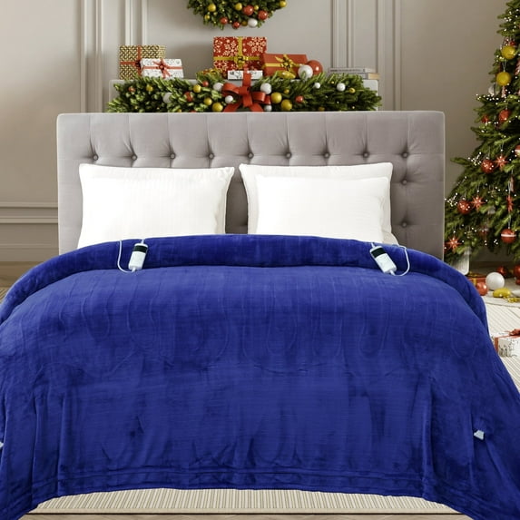 Puredown Electric Heated Blanket King Size with Dual Control, Heated Blanket with 10 Heating Levels, 1-12 Hours Auto Shut Off, Machine Washable, Fast Heating Warming Throws (100x90 Inches, Navy)