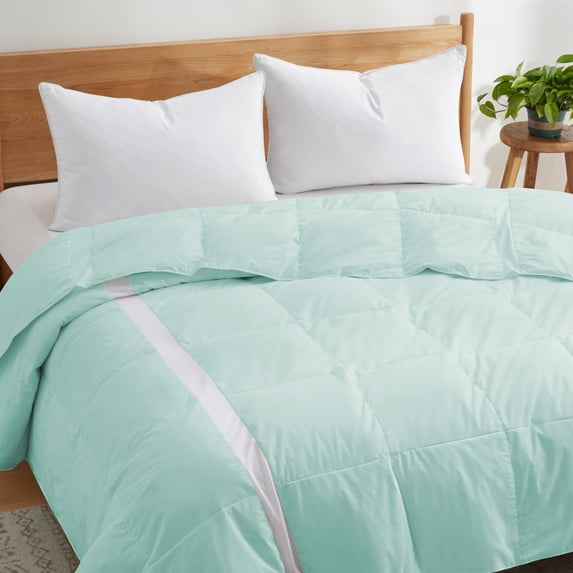 Puredown Lightweight Breathable Cooling White Down Comforter, Mesh Design Oversized Blanket, King, Green