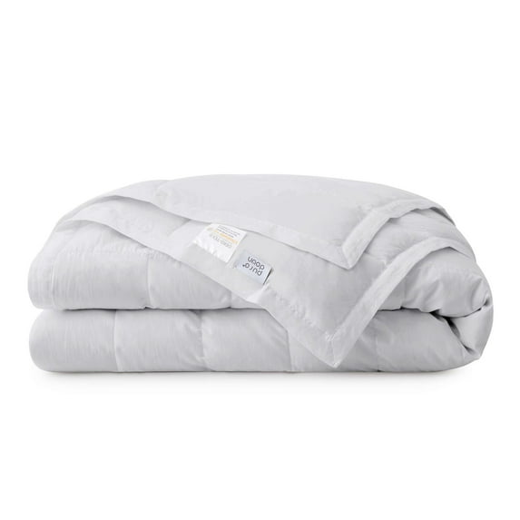 Puredown Luxurious White Down Blanket with Satin Trim, Tencel Comforter for All-Season Tencel Light Gray 108 x 90"