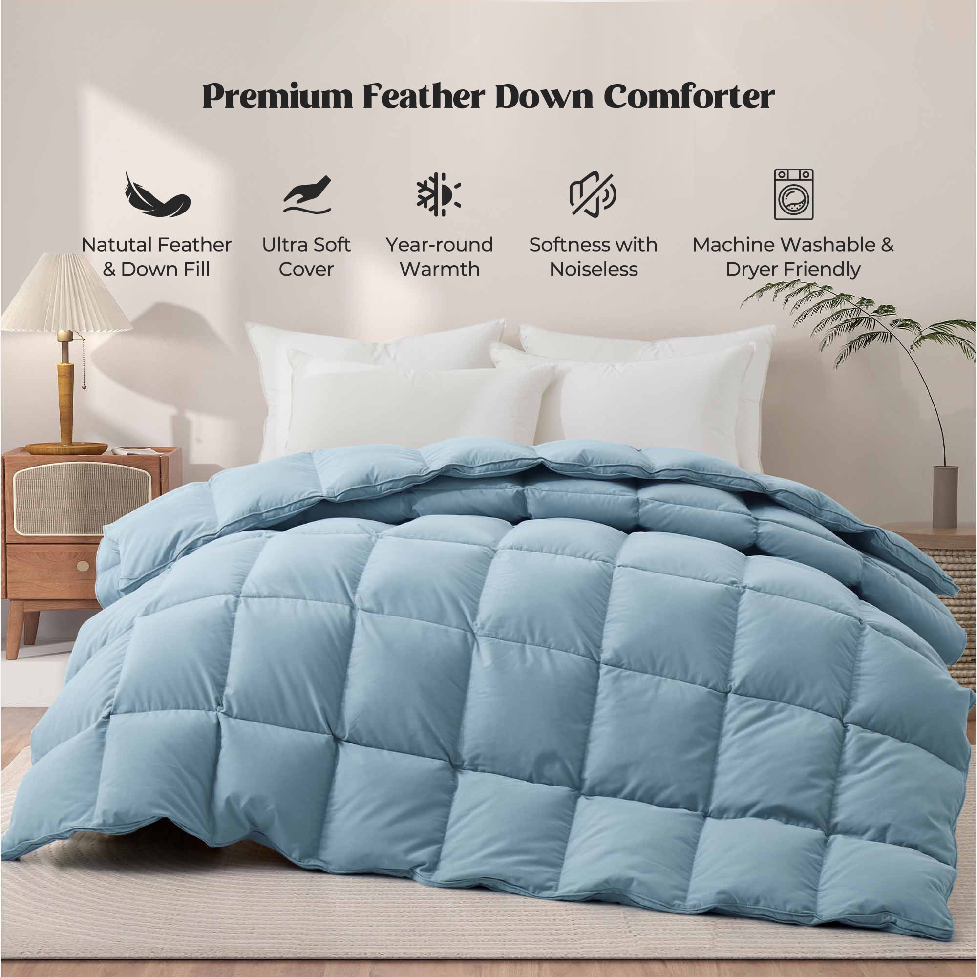 Puredown - Medium Weight Goose Feather and Down Comforter, Feather Fiber  Fill, Twin/ Full/ King Size 