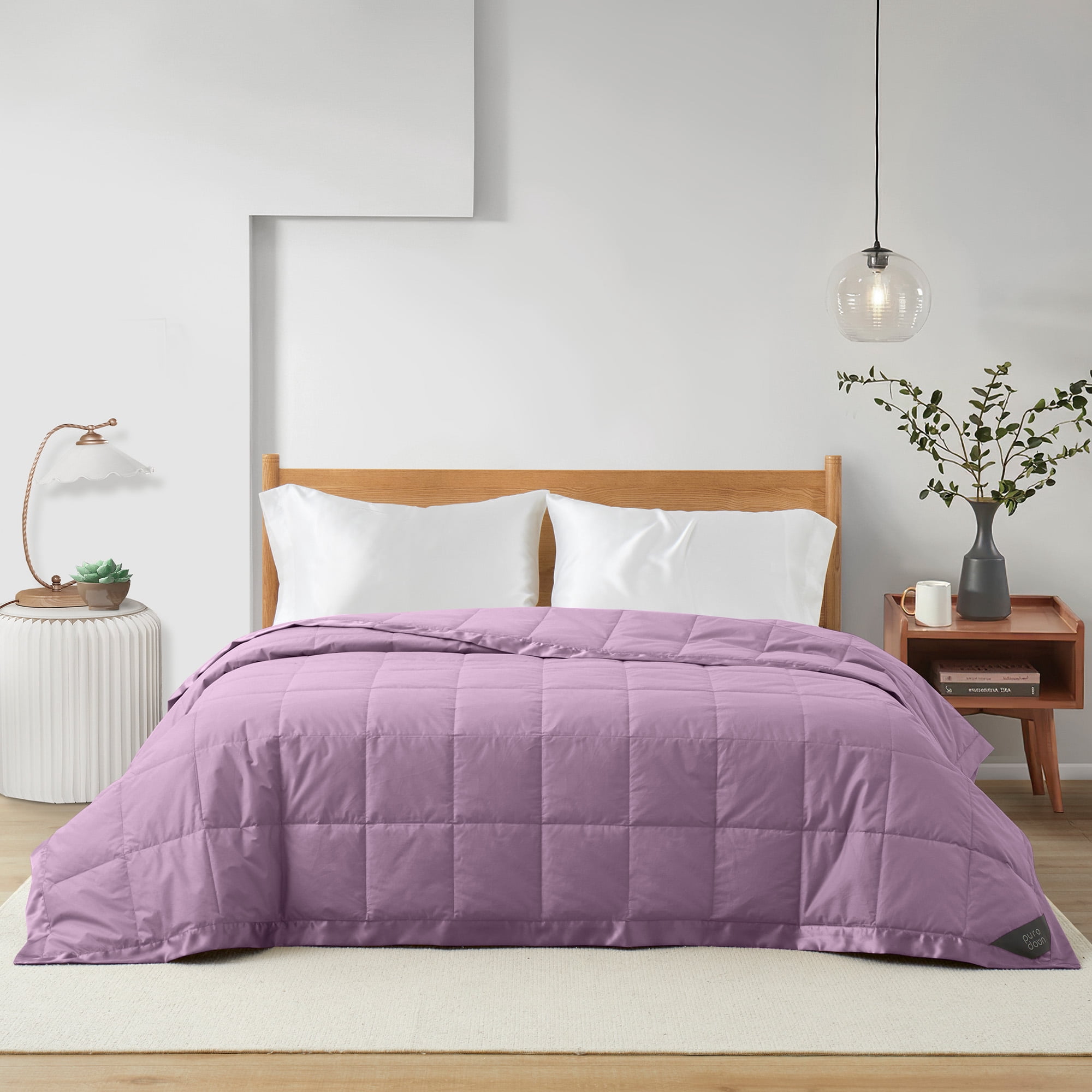 Puredown Oversize Lightweight Down Blanket, 100% Cotton Cover, Lavender ...