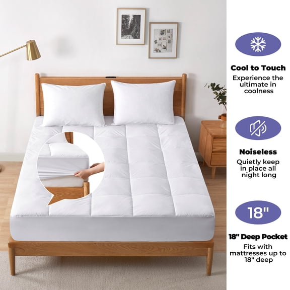Puredown PCM Technology Cooling Cover 100% Polyester Mattress Topper, White, King Size