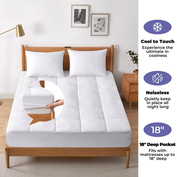 Puredown PCM Technology Cooling Cover 100% Polyester Mattress Topper, White, Queen Size
