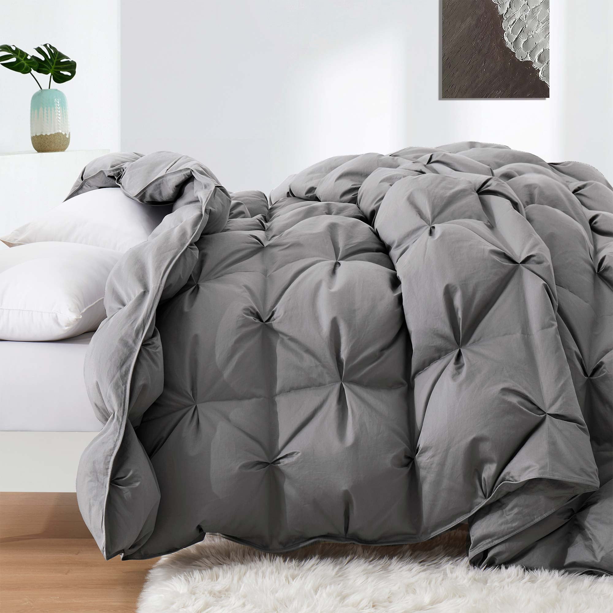 Puredown Premium 800 Fill Power 93 White Goose Down Heavyweight Comforter with 700 TC 100 Cotton Fabric Light Grey Full