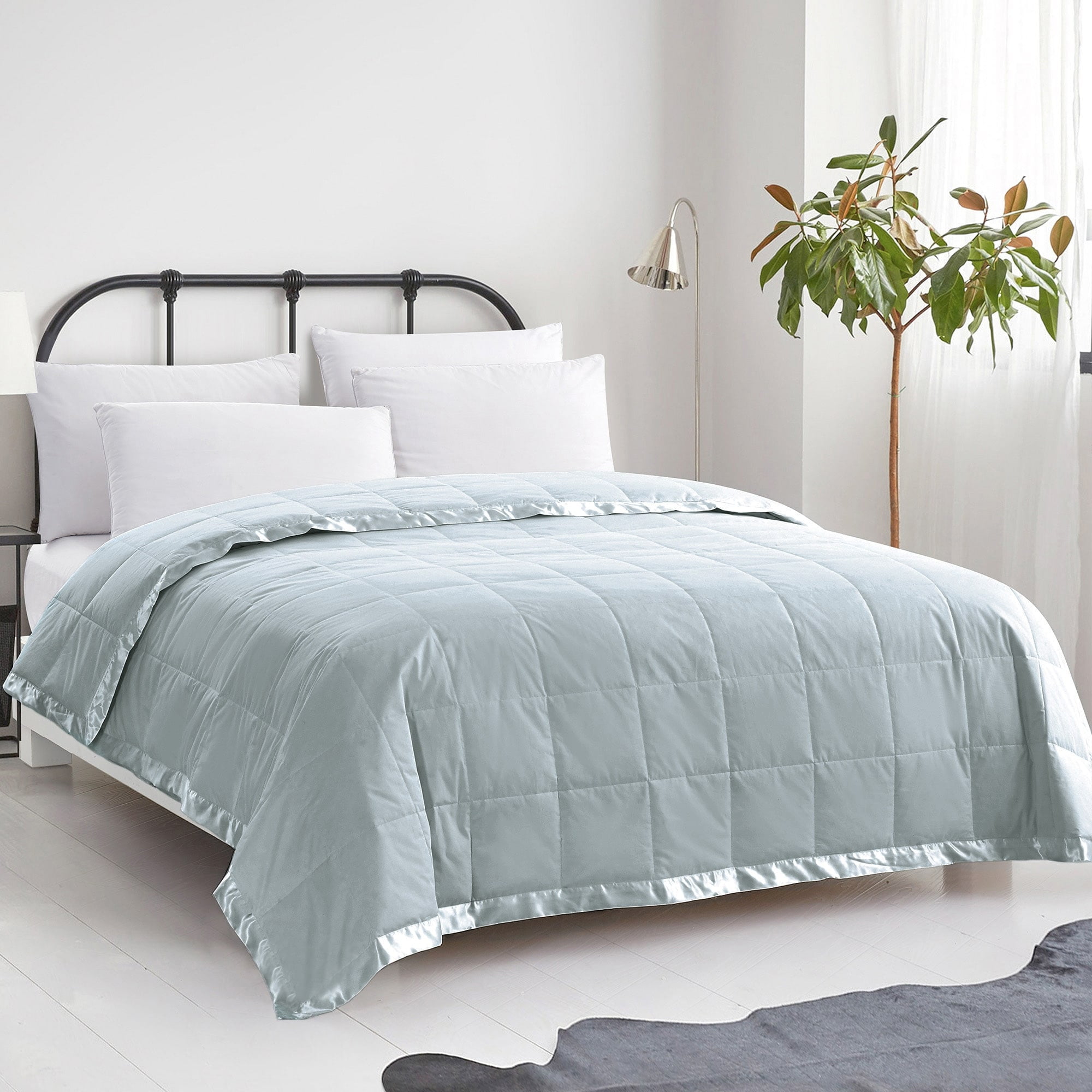 Puredown White Down Blanket Year Round Oversized Bed Spread Pale Blue