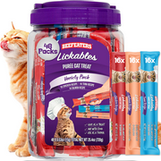 Beefeaters wet cat treats lickable 48ct Puree Variety Pack - Salmon Tuna Chicken for Hydration & Training, Grain Free Taurine Enriched High Moisture, lickable cat treats & Everyday Treating