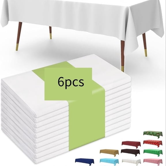 OFEFE Plastic Table Cloth Disposable 10 Pack, 54 x 108 Inch Table Cloths, Party, Picnic, Wedding, Decorative Tablecloths, Rectangle, White Plastic Cover, Leakproof & Sturdy, White