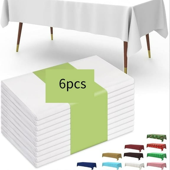 OFEFE Plastic Table Cloth Disposable 10 Pack, 54 x 108 Inch Table Cloths, Party, Picnic, Wedding, Decorative Tablecloths, Rectangle, White Plastic Cover, Leakproof & Sturdy, White