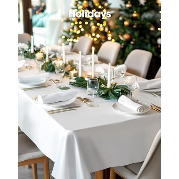 Pureegg Plastic Table Cloth Disposable 10 Pack, 54 x 72 Inch Table Cloths, Party, Picnic, Wedding, Decorative Tablecloths, Rectangle, White Plastic Cover, Leakproof & Sturdy, White