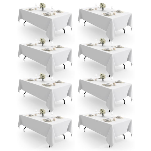 Pureegg Rectangle Table Cloth 60" x 83" - 6 Packs, Durable Polyester Tablecloth Offers Reusable & Washable Protection, Ideal for Outdoor Party, Picnic, Wedding, Banquet and Birthday, White Y101