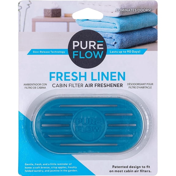 PUREFLOW Cabin Filter Air Freshener with Odor Eliminator – Fits on Most Car, Truck, and SUV Cabin Air Filters - Linen