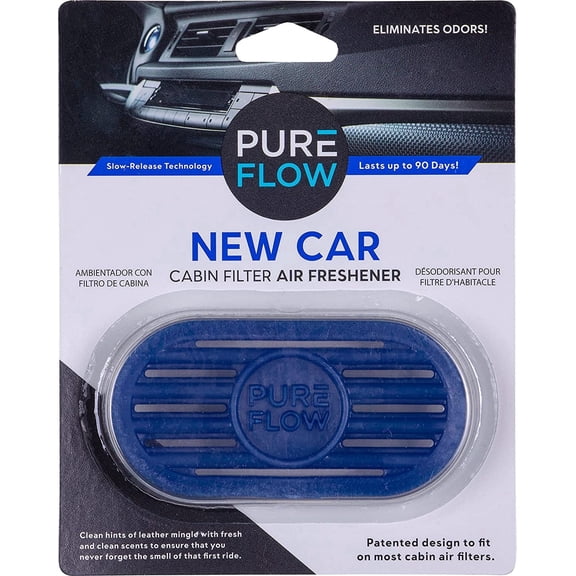 PUREFLOW Cabin Filter Air Freshener with Odor Eliminator – Fits on Most Car, Truck, and SUV Cabin Air Filters - New Car