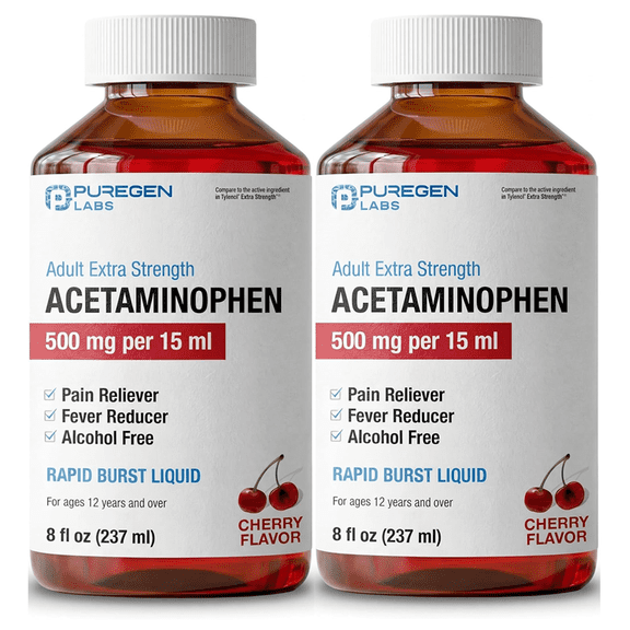 Puregen Labs Adult Extra Strength Acetaminophen Liquid - Cherry Flavor - 8 fl oz - Pack of 2
