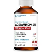 Puregen Labs Adult Extra Strength Acetaminophen Liquid 500mg/15ml - 8 fl oz - Rapid Burst Pain Reliever/Fever Reducer, Cherry Flavor | Muscle & Joint Pain Relief | Arthritis Pain Relief