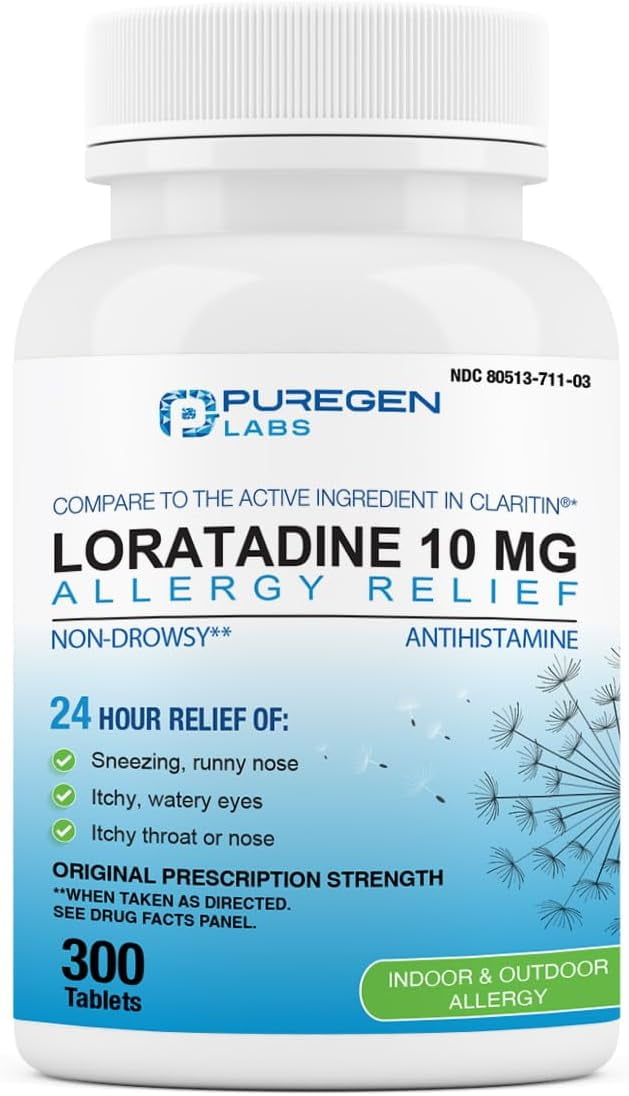 Puregen Labs Allergy Relief Loratadine 10mg 24 Hour NonDrowsy