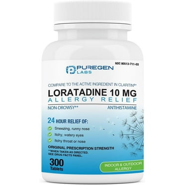 Puregen Labs Allergy Relief Loratadine 10mg Antihistamine Allergy Tablets for Runny Nose, Sneezing, Itchy Watery Eyes, 300 Tablets