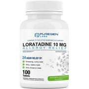 Puregen Labs Allergy Relief Loratadine 10mg - Non-Drowsy Antihistamine Allergy - 100 Tablets - 1PK