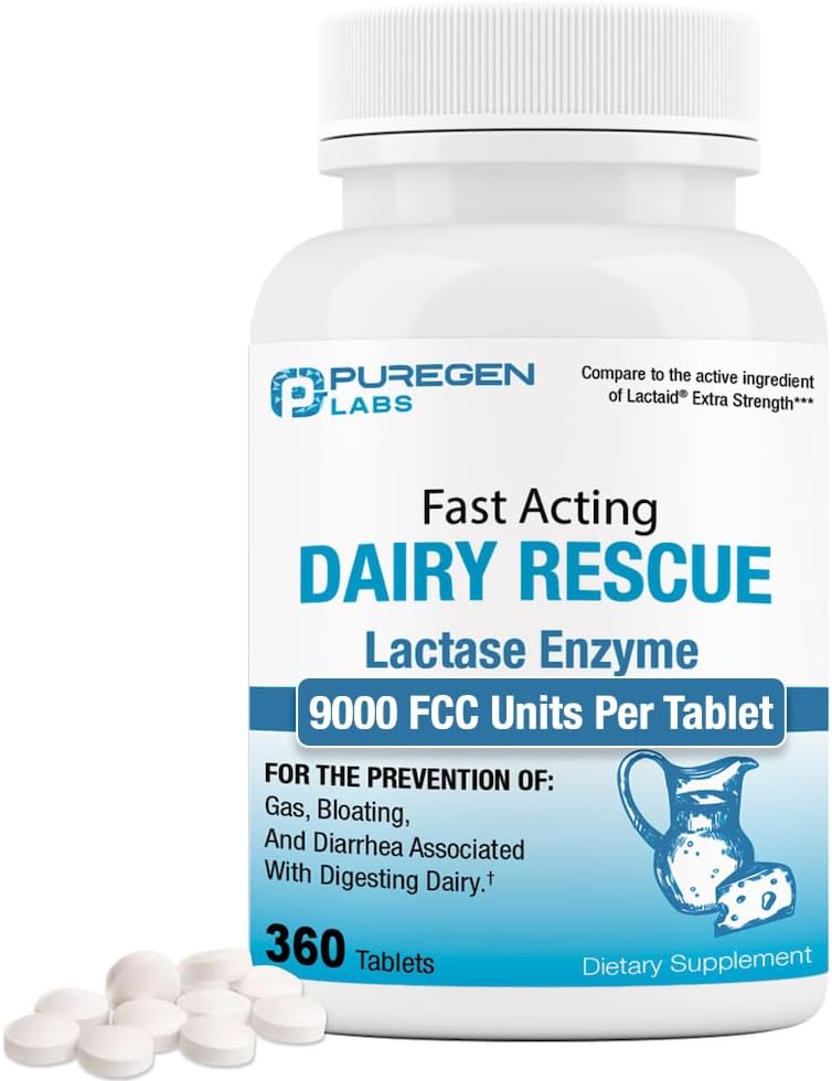 Puregen Labs Dairy Relief Fast Acting Lactase Enzyme 9000 FCC, Lactose