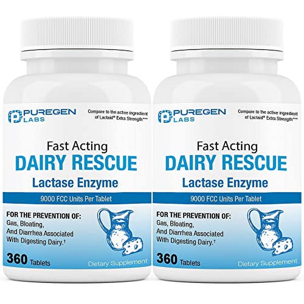 Puregen Labs Dairy Relief Fast Acting Lactase Enzyme 9000 FCC, Lactose