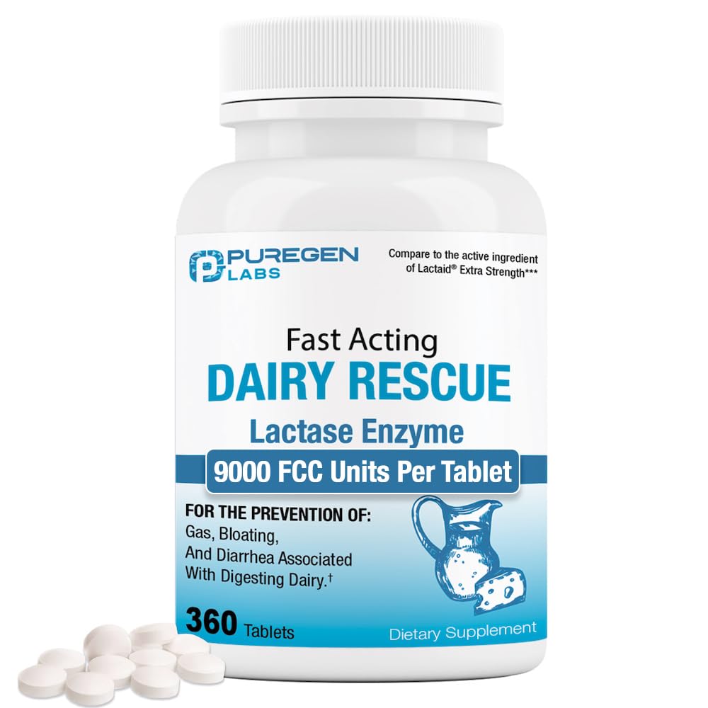 Puregen Labs Dairy Relief Fast Acting Lactase Enzyme 9000 FCC, Lactose